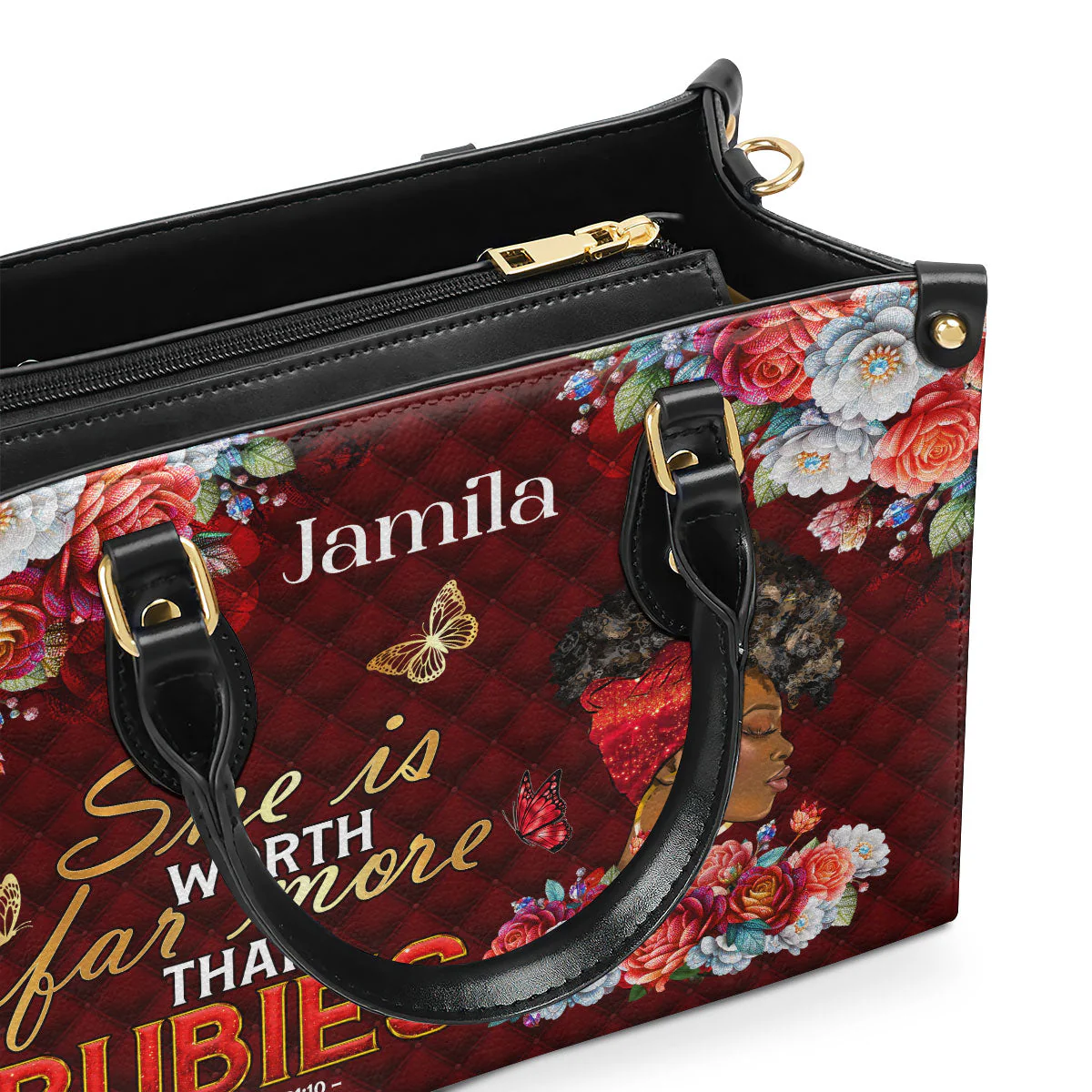 She Is Worth More Than Rubies - Custom Proverbs 31 Leather Handbag - Gift For Her, Black Queen HD95 - Image 3
