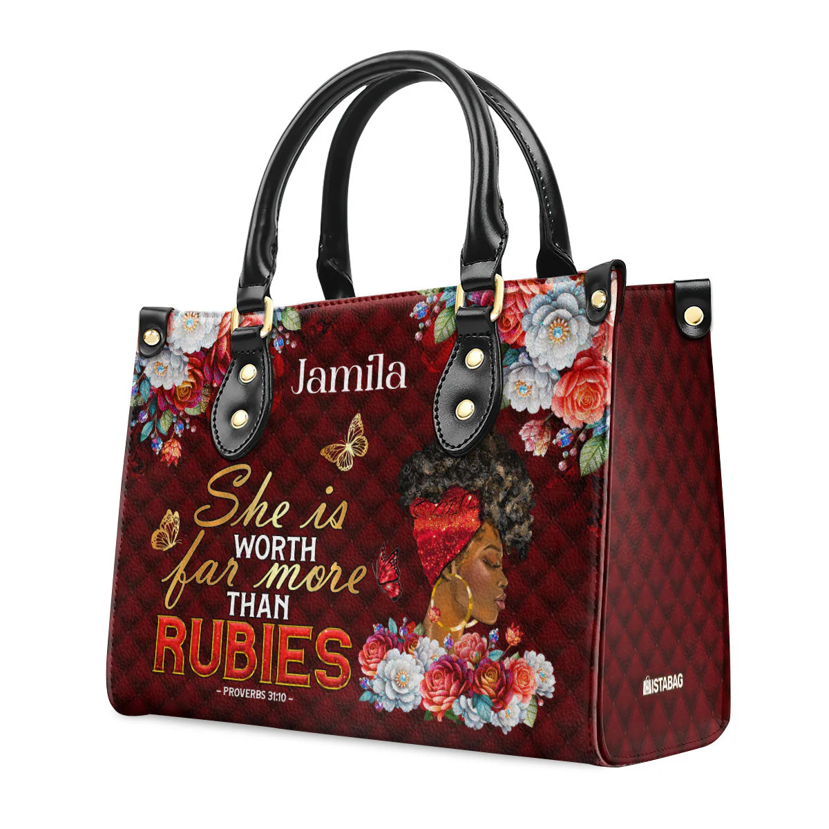 She Is Worth More Than Rubies - Custom Proverbs 31 Leather Handbag - Gift For Her, Black Queen HD95 - Image 5