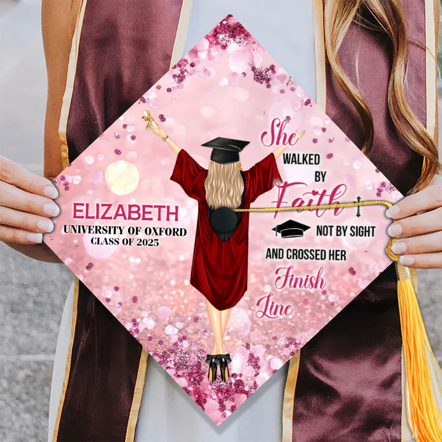 She Walked by Faith Grad Cap Topper - Custom Glitter Graduation Cap Decor | GR4 - Image 3