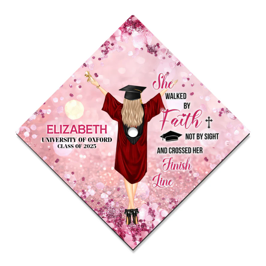She Walked by Faith Grad Cap Topper - Custom Glitter Graduation Cap Decor | GR4 - Image 6