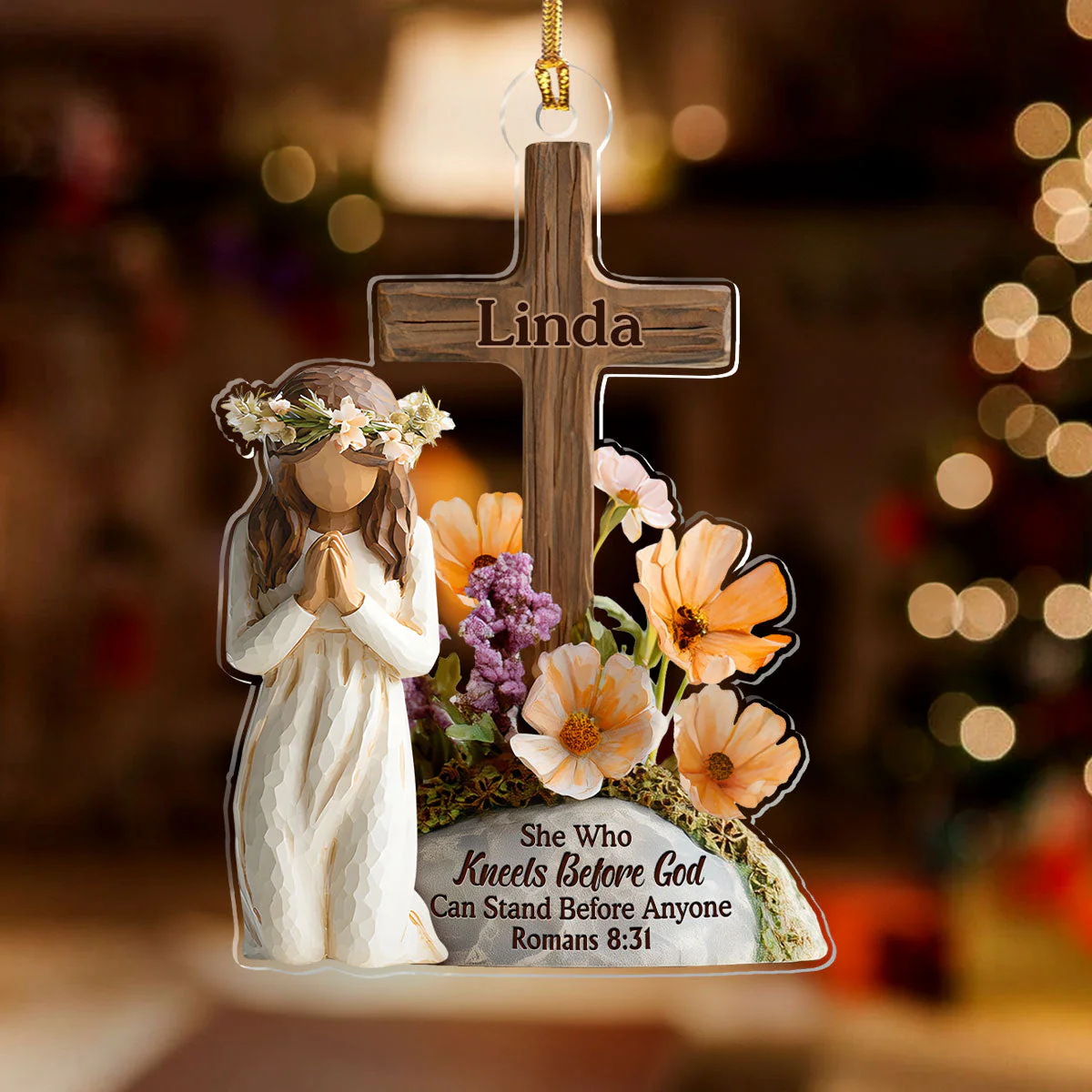 She Who Kneels Before God Can Stand Before Anyone - Personalized 1-Layer Acrylic Ornament HL128 - Image 2