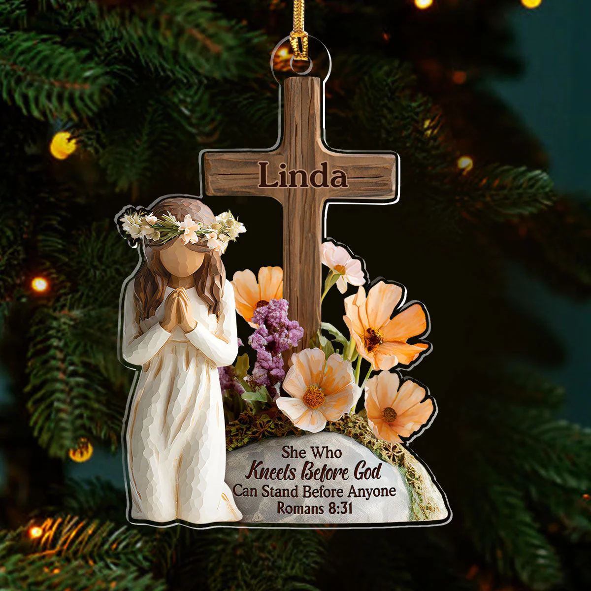 She Who Kneels Before God Can Stand Before Anyone - Personalized 1-Layer Acrylic Ornament HL128 - Image 3