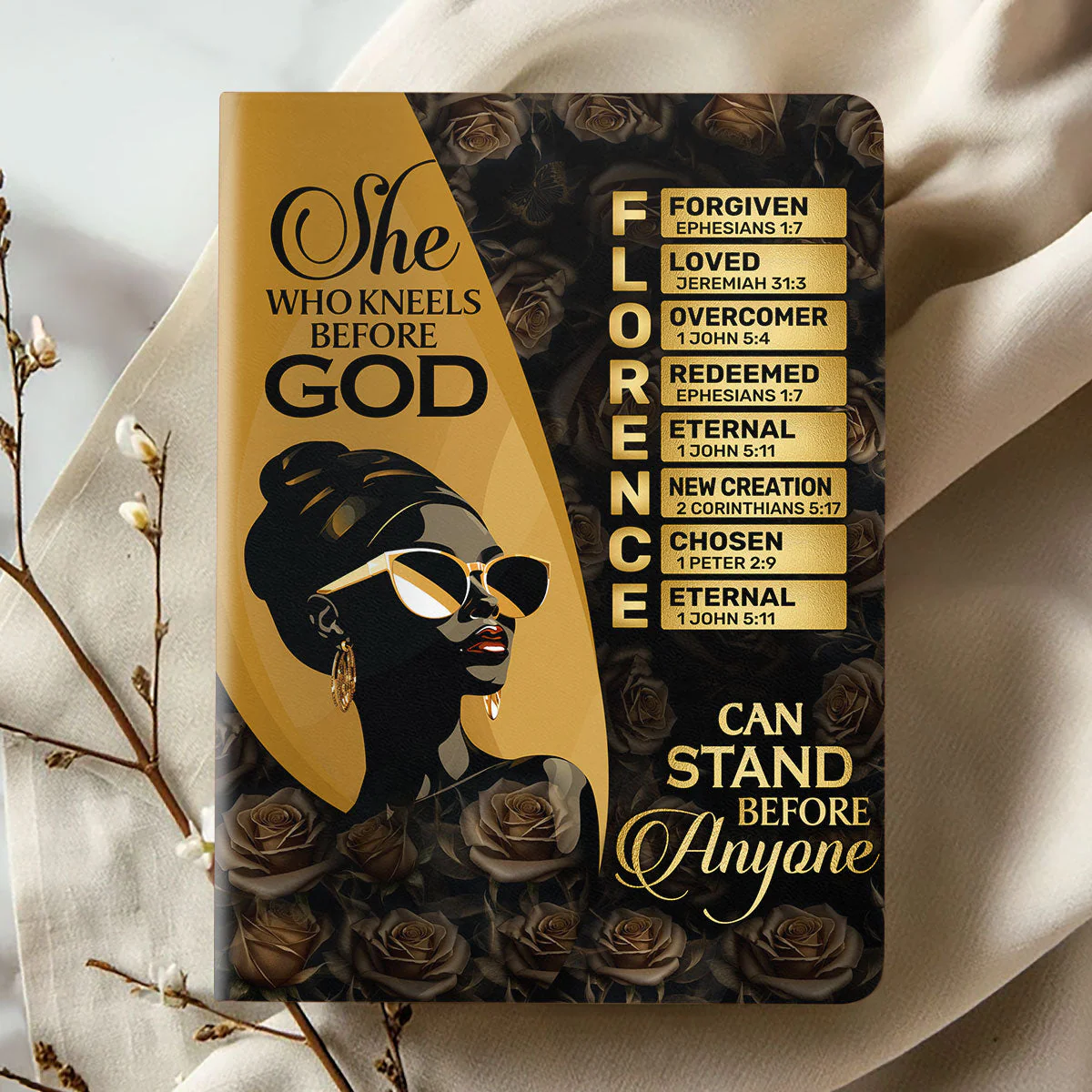 She Who Kneels Before God Can Stand Before Anyone - Personalized Leather Cover Notebook