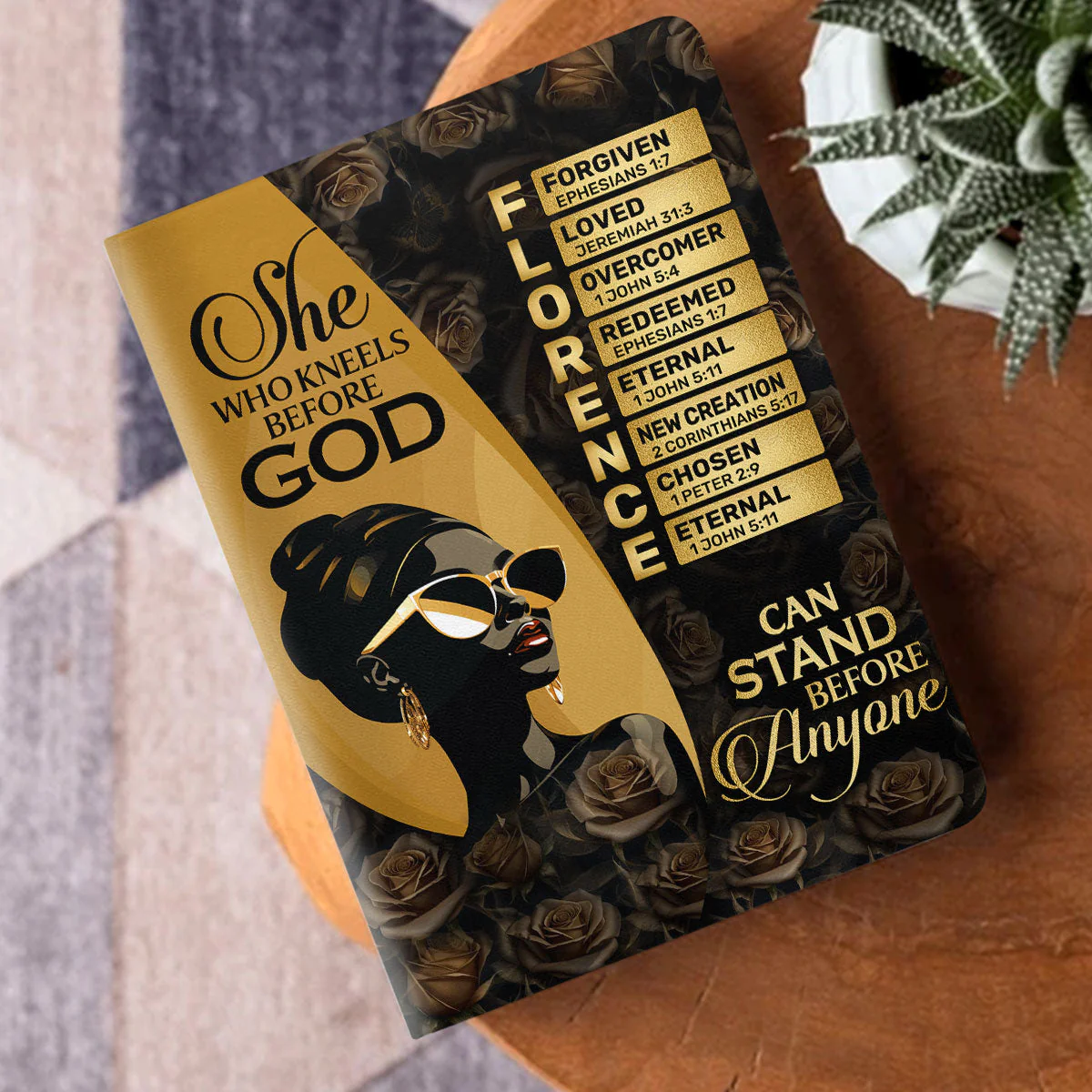 She Who Kneels Before God Can Stand Before Anyone - Personalized Leather Cover Notebook - Image 3