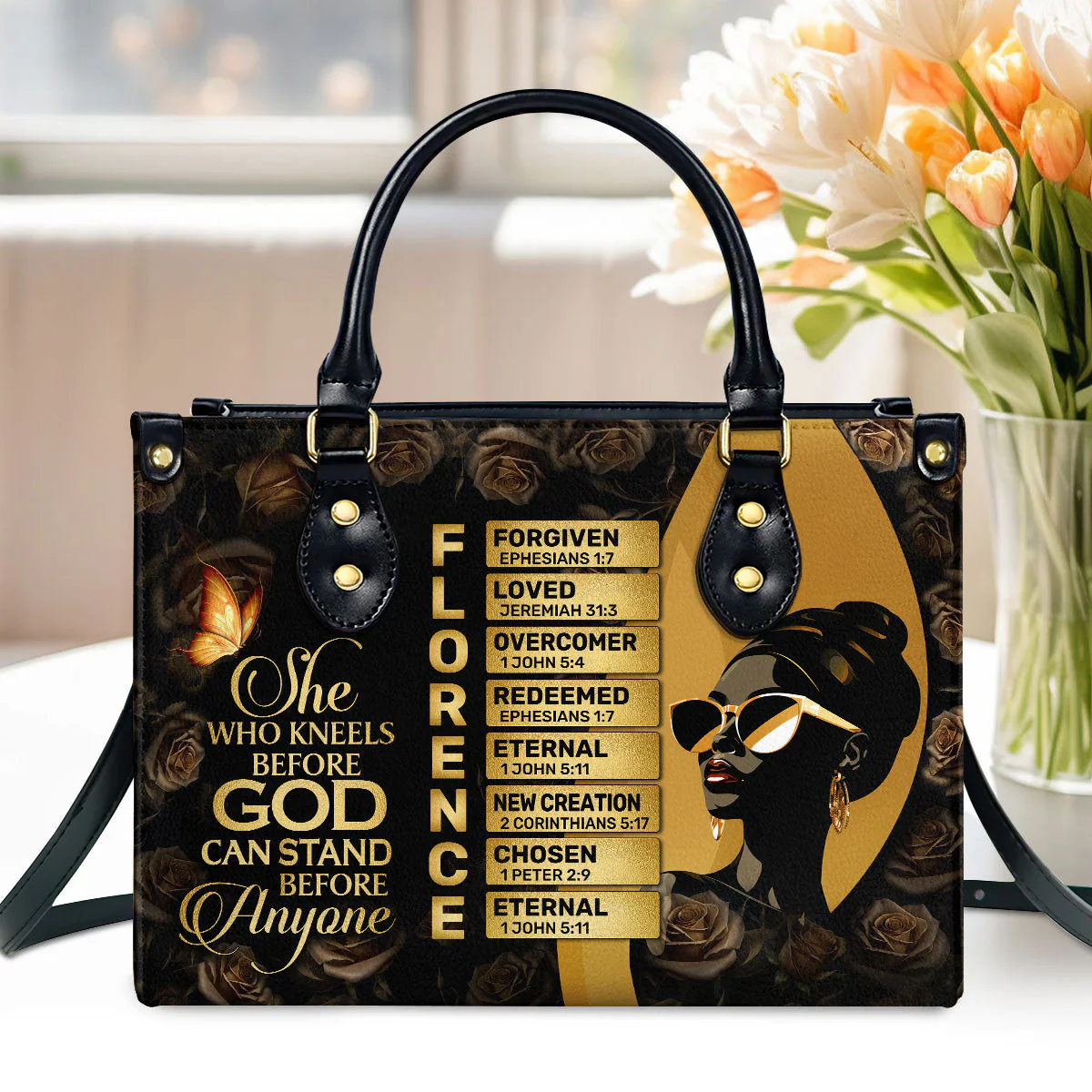 She Who Kneels Before God Can Stand Before Anyone - Personalized Leather Handbag