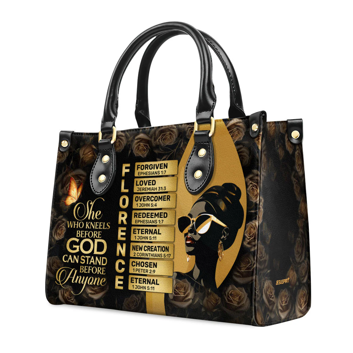 She Who Kneels Before God Can Stand Before Anyone - Personalized Leather Handbag - Image 2