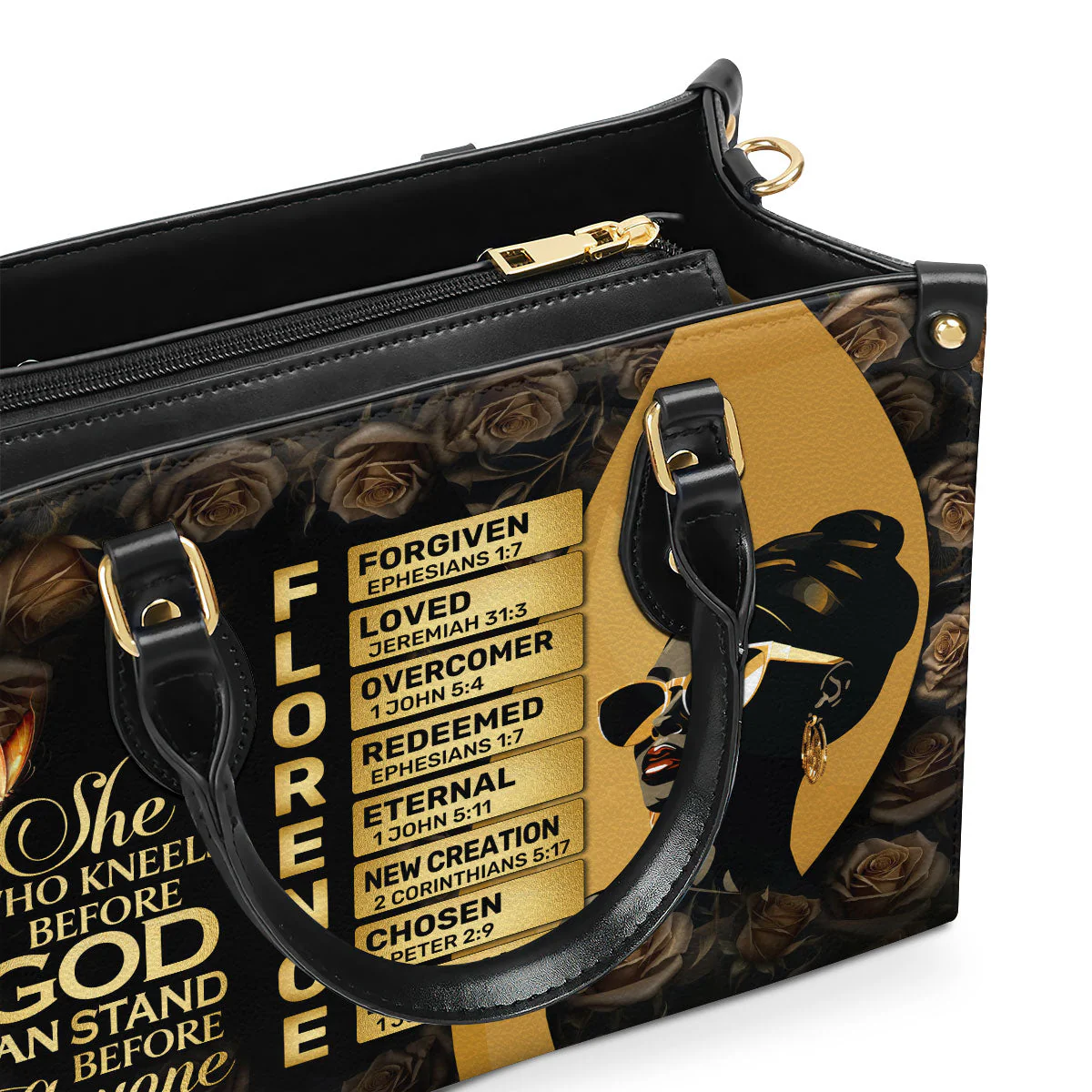 She Who Kneels Before God Can Stand Before Anyone - Personalized Leather Handbag - Image 5
