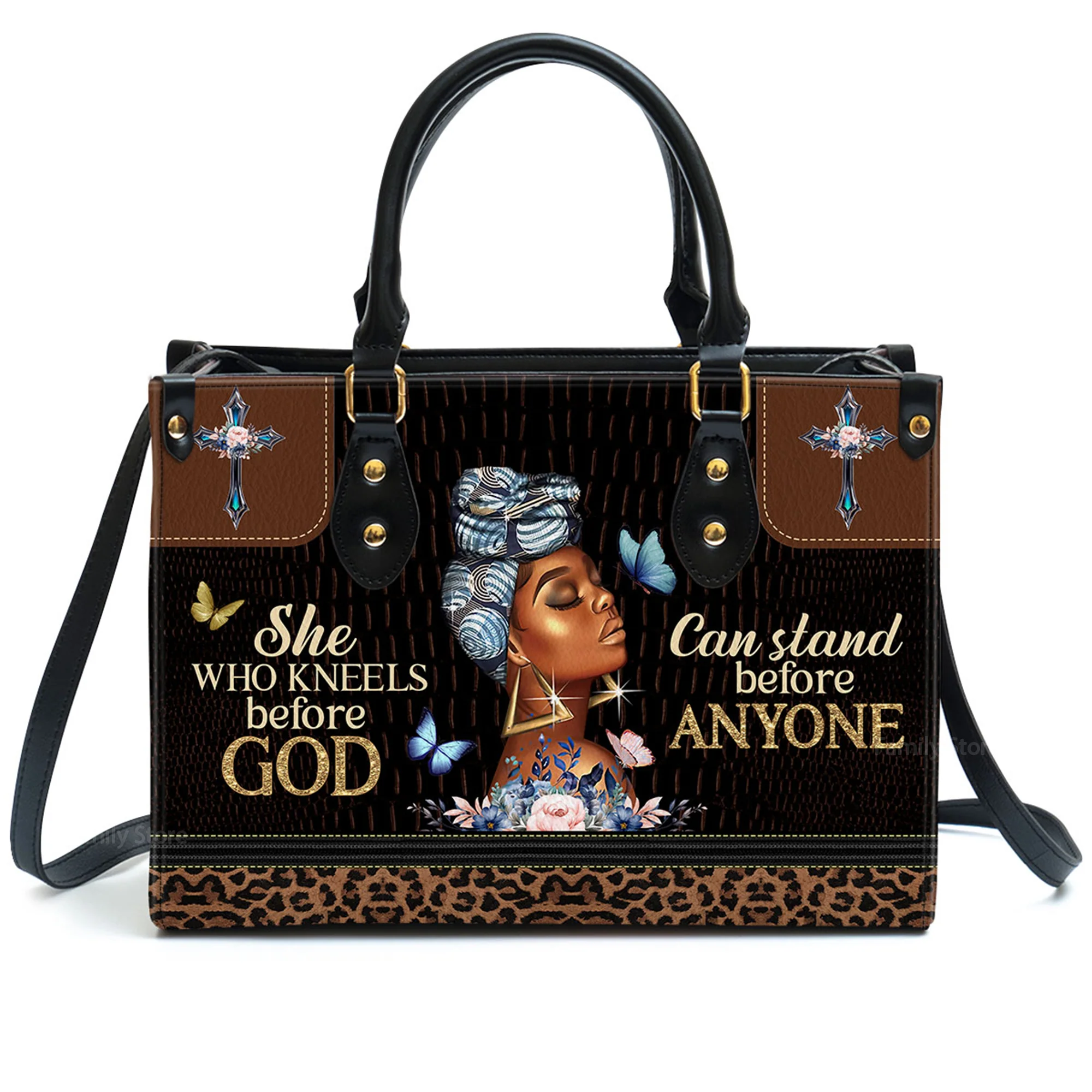 She Who Kneels Before God Can Stand Before Anyone - Personalized Leather Handbag With Handle - AT4081456 - Image 2