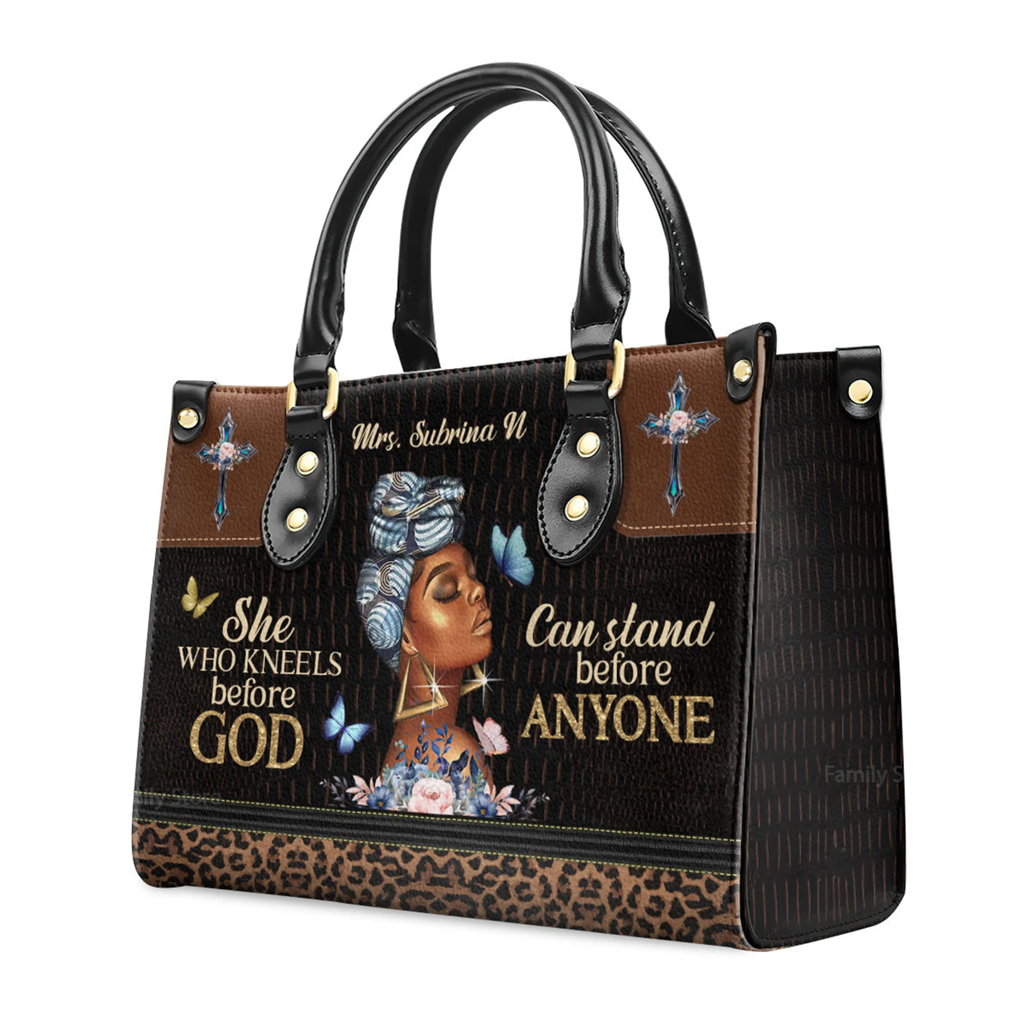 She Who Kneels Before God Can Stand Before Anyone - Personalized Leather Handbag With Handle - AT4081456 - Image 3