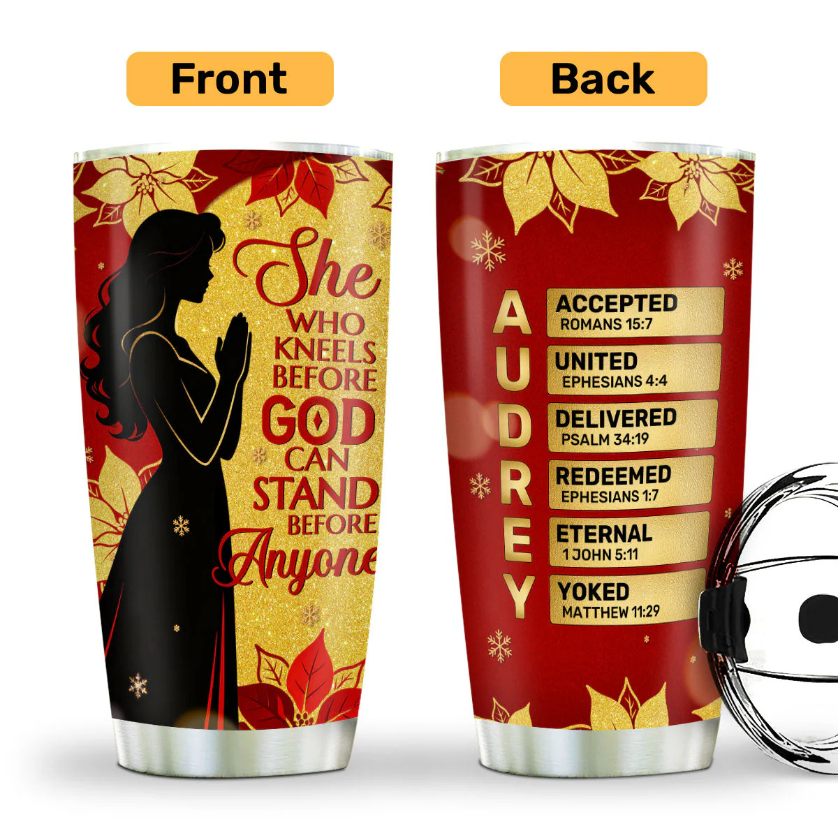 She Who Kneels Before God Can Stand Before Anyone - Personalized Stainless Steel Tumbler HL128 - Image 2
