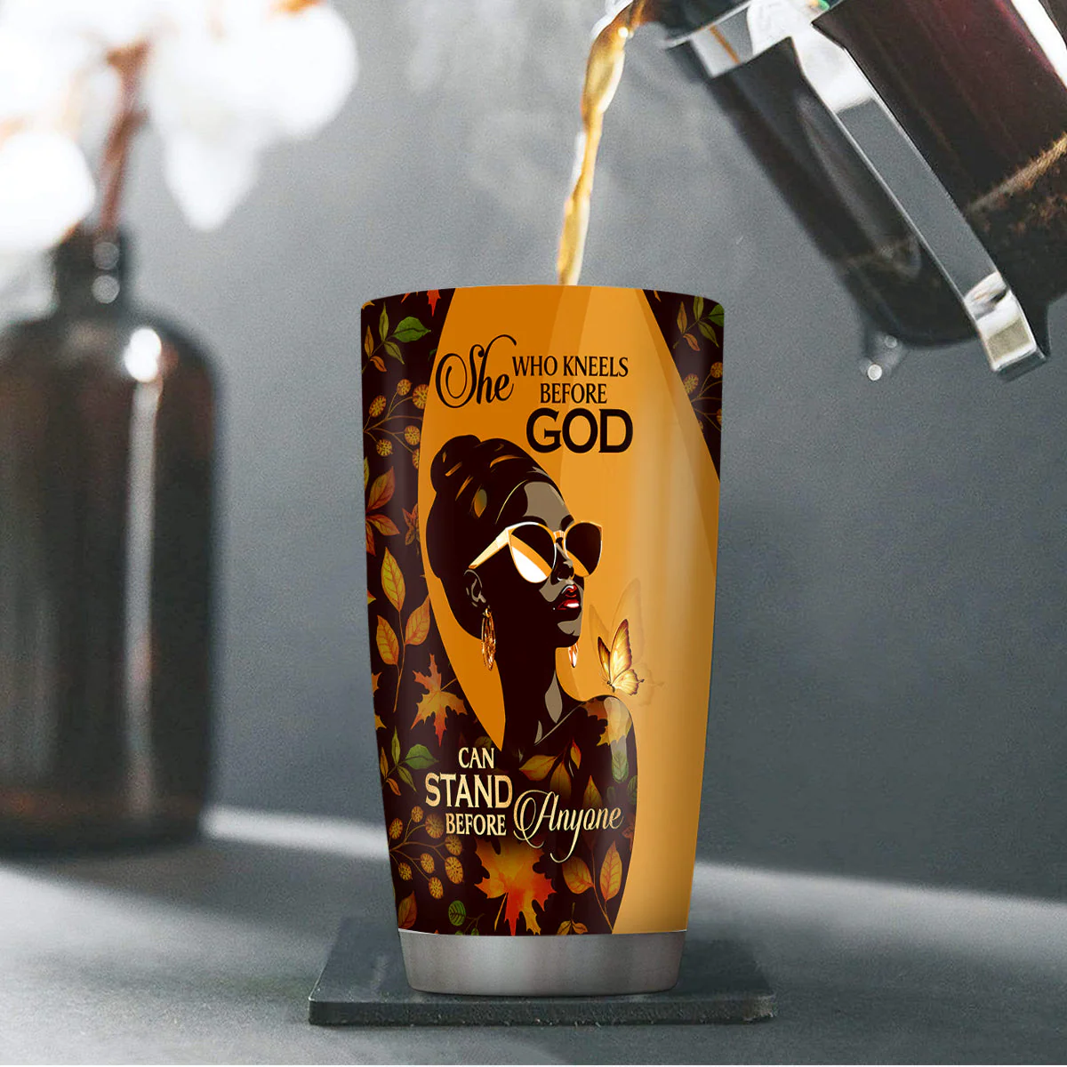 She Who Kneels Before God Can Stand Before Anyone - Personalized Stainless Steel Tumbler TD118 - Image 4