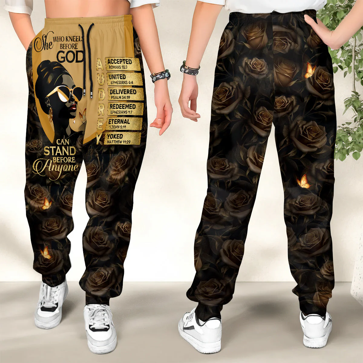She Who Kneels Before God Can Stand Before Anyone - Personalized Sweatpants | TD118 - Image 2