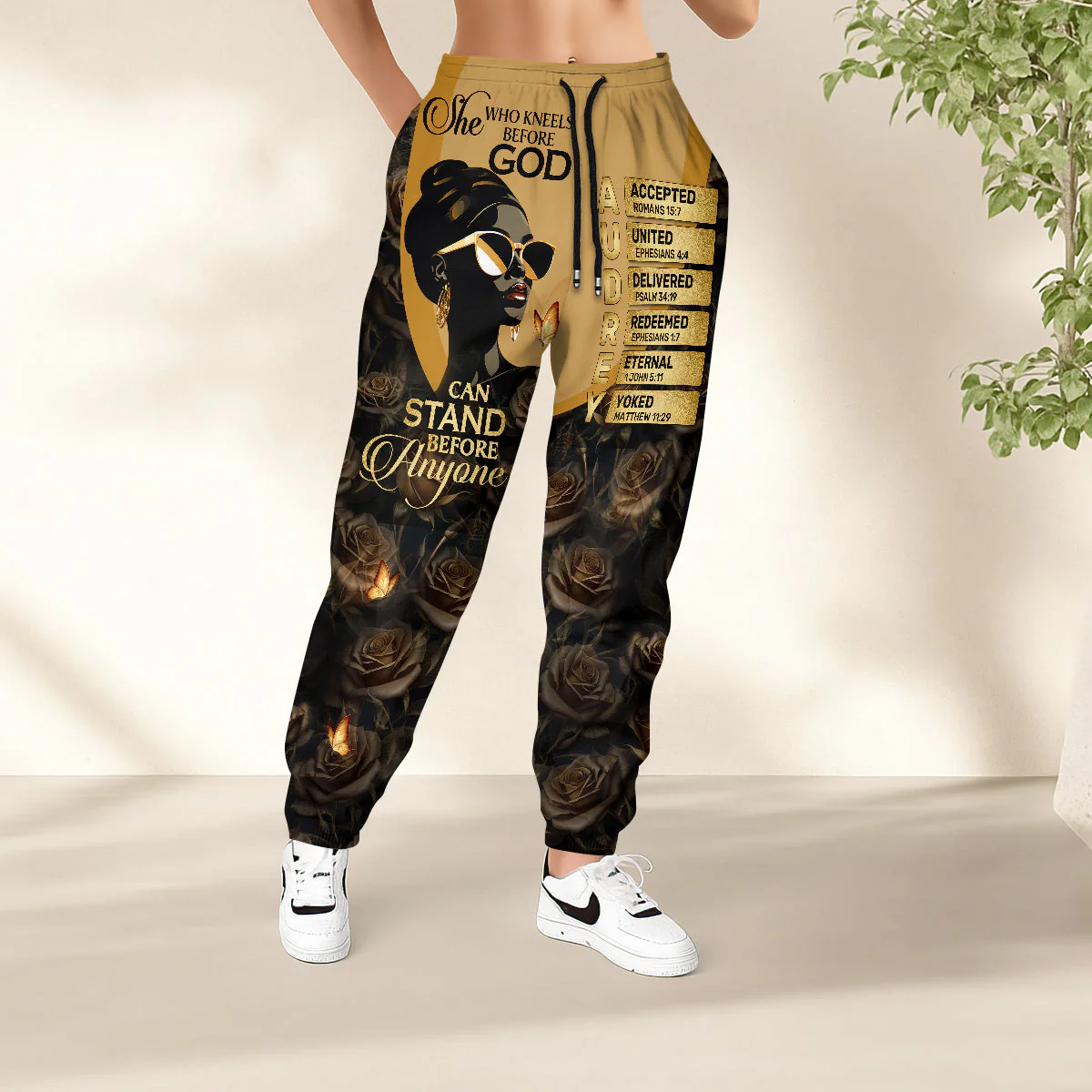 She Who Kneels Before God Can Stand Before Anyone - Personalized Sweatpants | TD118 - Image 3