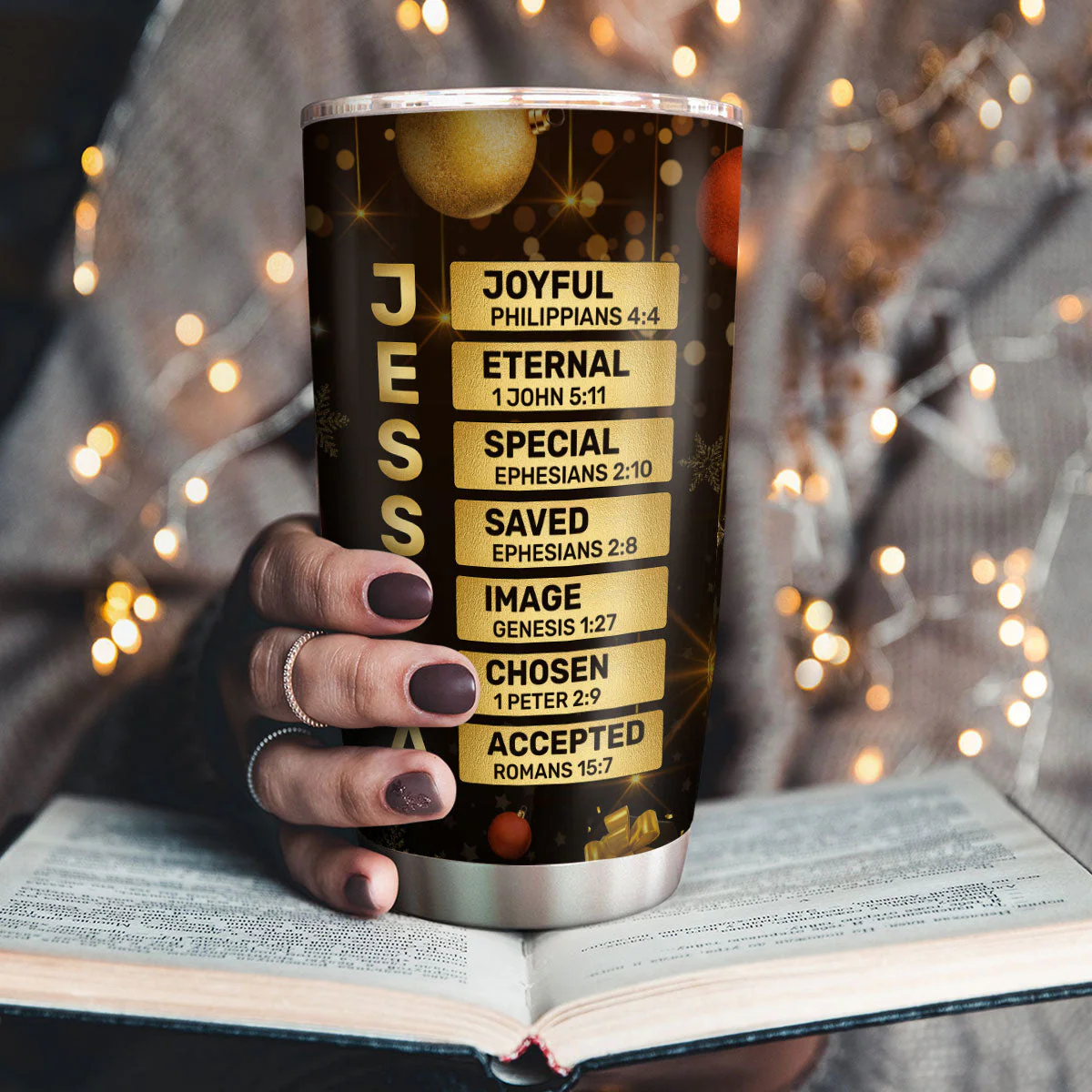 She Who Kneels Before God Can Stand Before Anyone - Personalized Tumbler - Gift For Christmas HL128 - Image 3