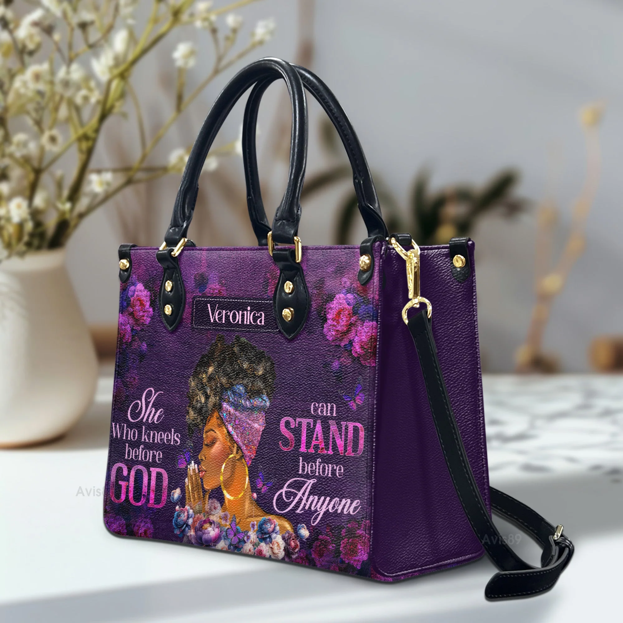 She Who Kneels Before God - Personalized Leather Handbag - Christian Gift For Her | HH01 - Image 2