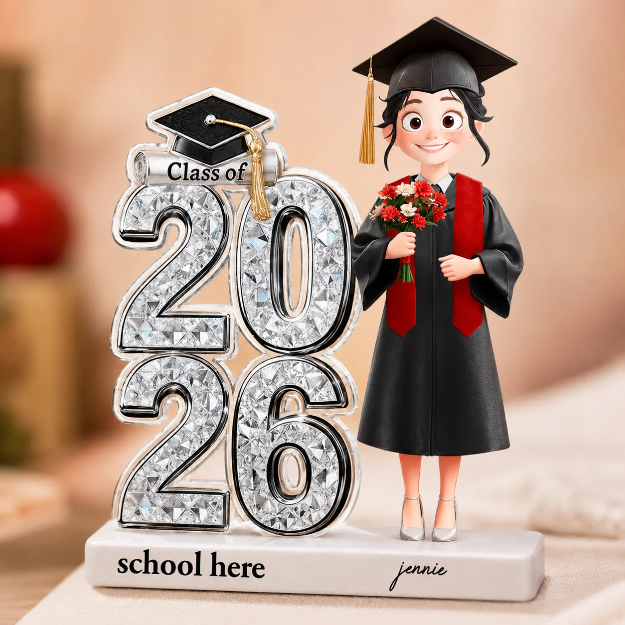 Shiny Effect Class Of 2026 2027 Senior 2D Flat - Personalized Acrylic Block Plaque - Graduation Gift For Graduates, Daughter, Son