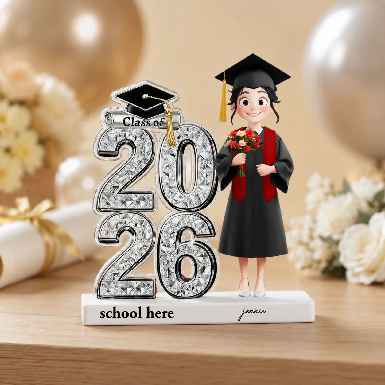 Shiny Effect Class Of 2026 2027 Senior 2D Flat - Personalized Acrylic Block Plaque - Graduation Gift For Graduates, Daughter, Son - Image 2