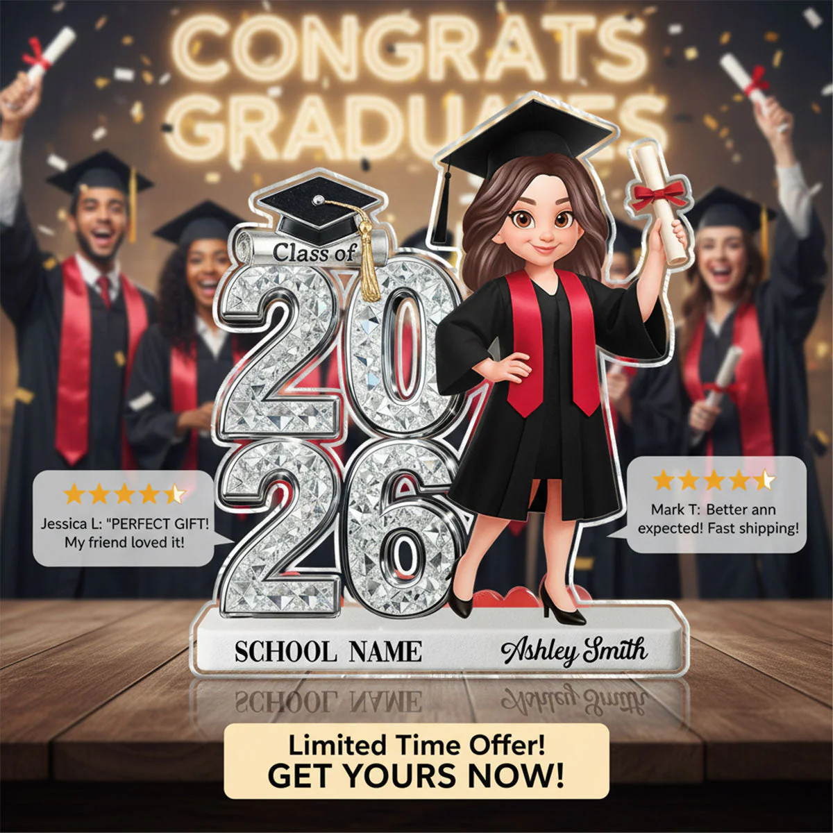 Shiny Effect Class Of 2026 2027 Senior 2D Flat - Personalized Acrylic Block Plaque - Graduation Gift For Graduates, Daughter, Son - Image 5
