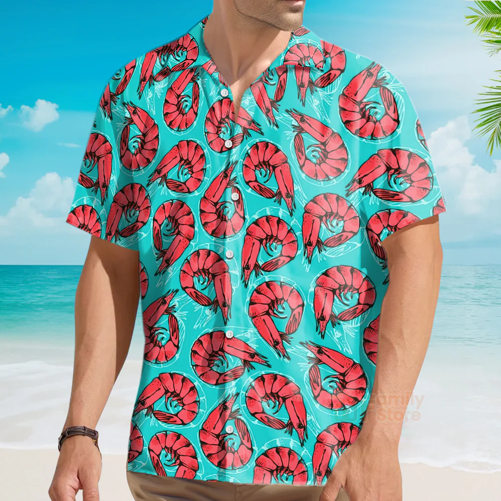 Shrimp Seafood Pattern Blue Aloha Hawaiian Shirts For Men & Women - Image 4