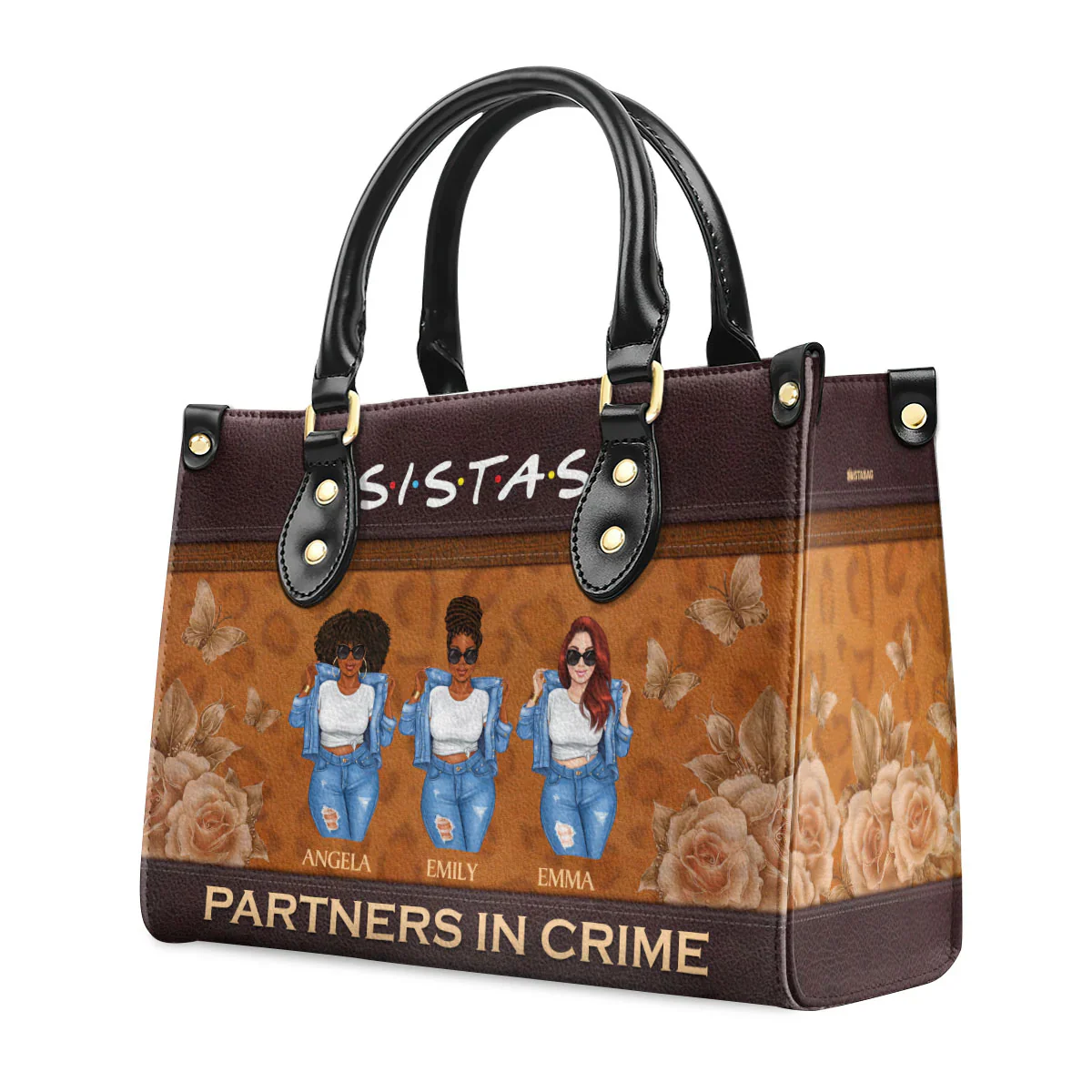 SISTAS Partners in Crime Tote - Personalized Leather Handbag - Gift For Black Women, Best Friends | GR3 HD95 - Image 2