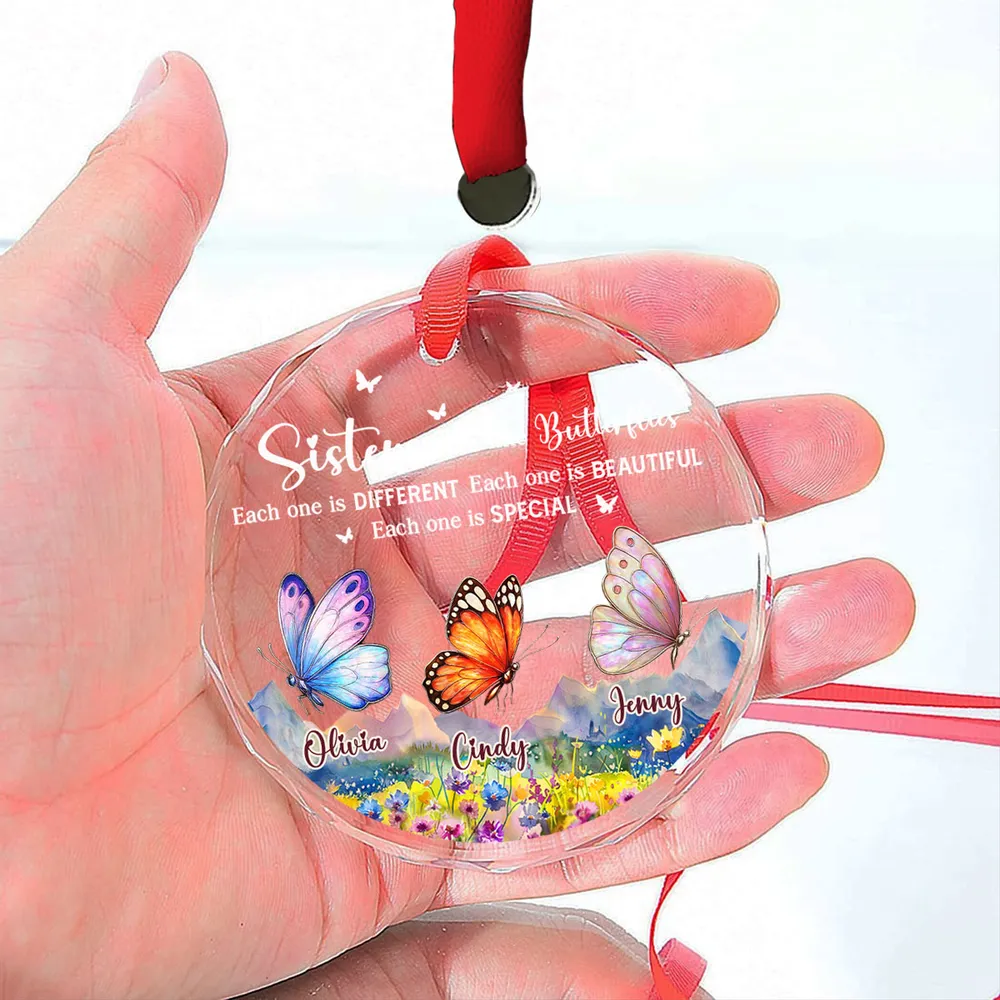Sisters Are Like Butterflies - Personalized Custom Glass Ornament - Christmas Gift For Sister, Friend, Besties HH01 - Image 4