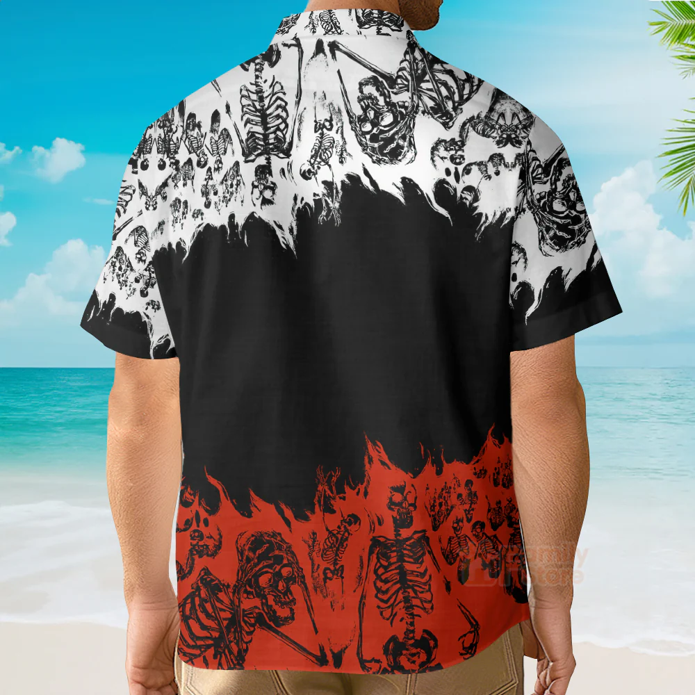 Gothic Skeleton Colorblock Print Hawaiian Shirt - Image 4