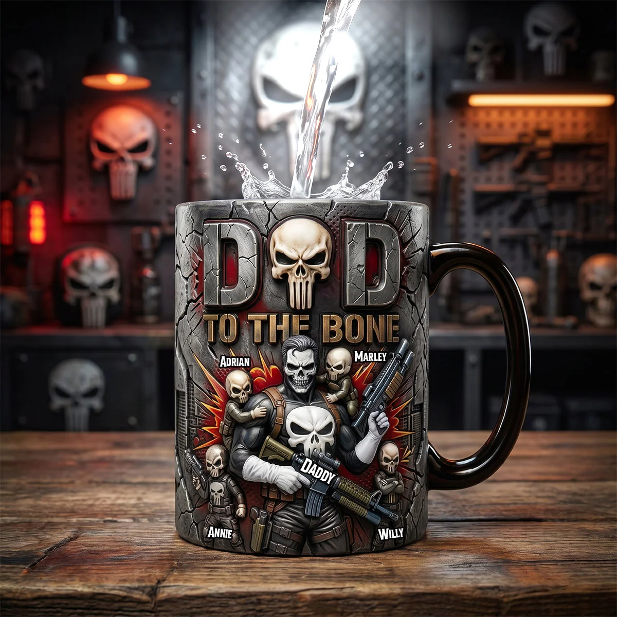 Skull Dad To The Bone - Personalized Color Changing Mug - Gift For Dad