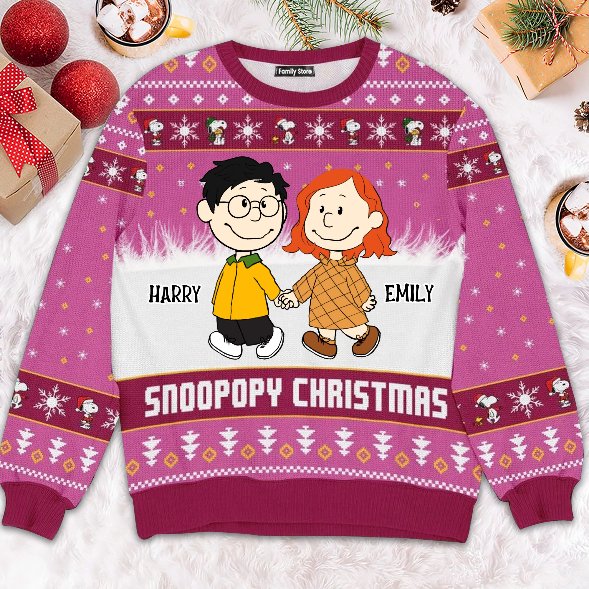 Peanut Snoopopy Christmas - Personalized Ugly Sweatshirt - Gift For Couple, Husband Wife, Anniversary CL43 NH96