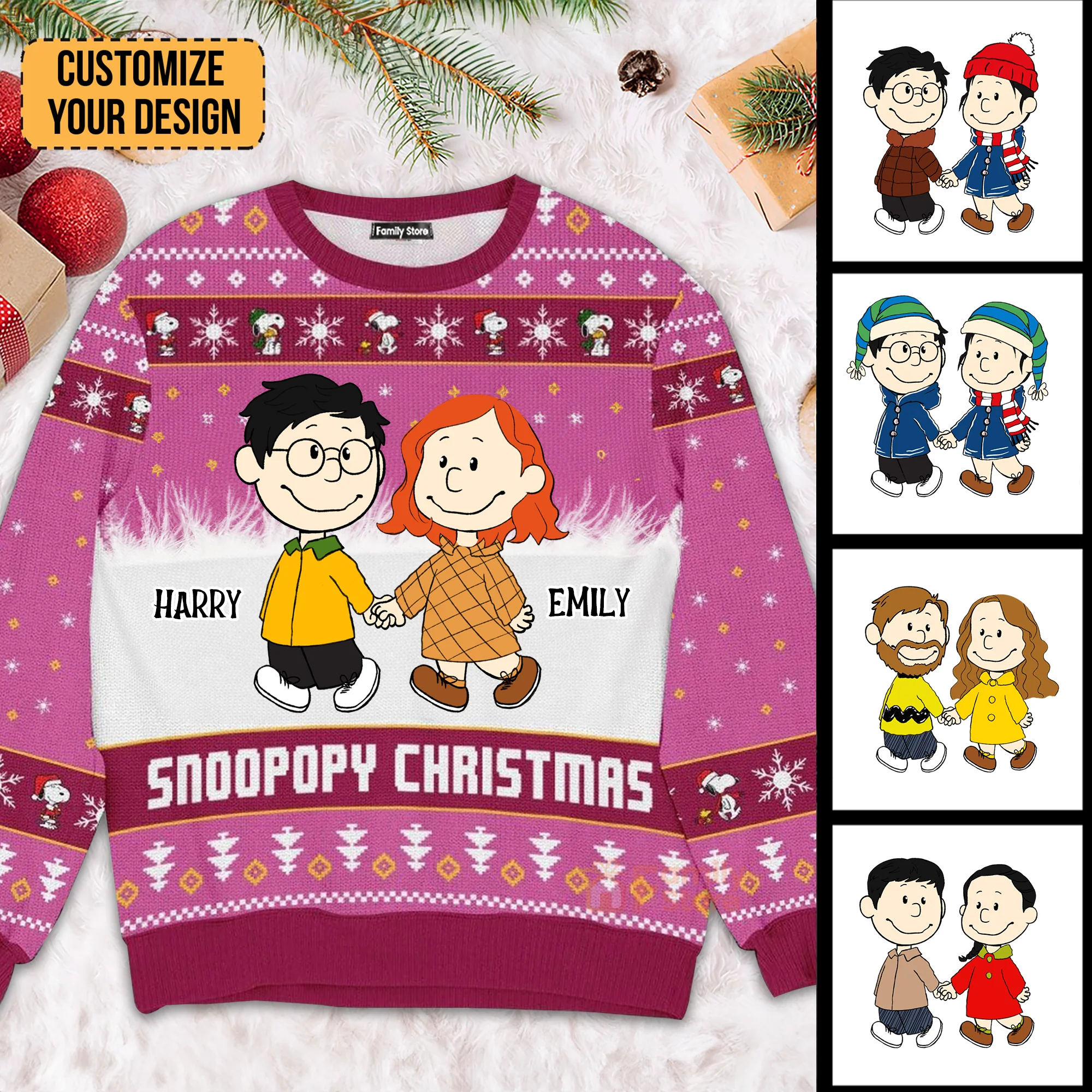 Peanut Snoopopy Christmas - Personalized Ugly Sweatshirt - Gift For Couple, Husband Wife, Anniversary CL43 NH96 - Image 2
