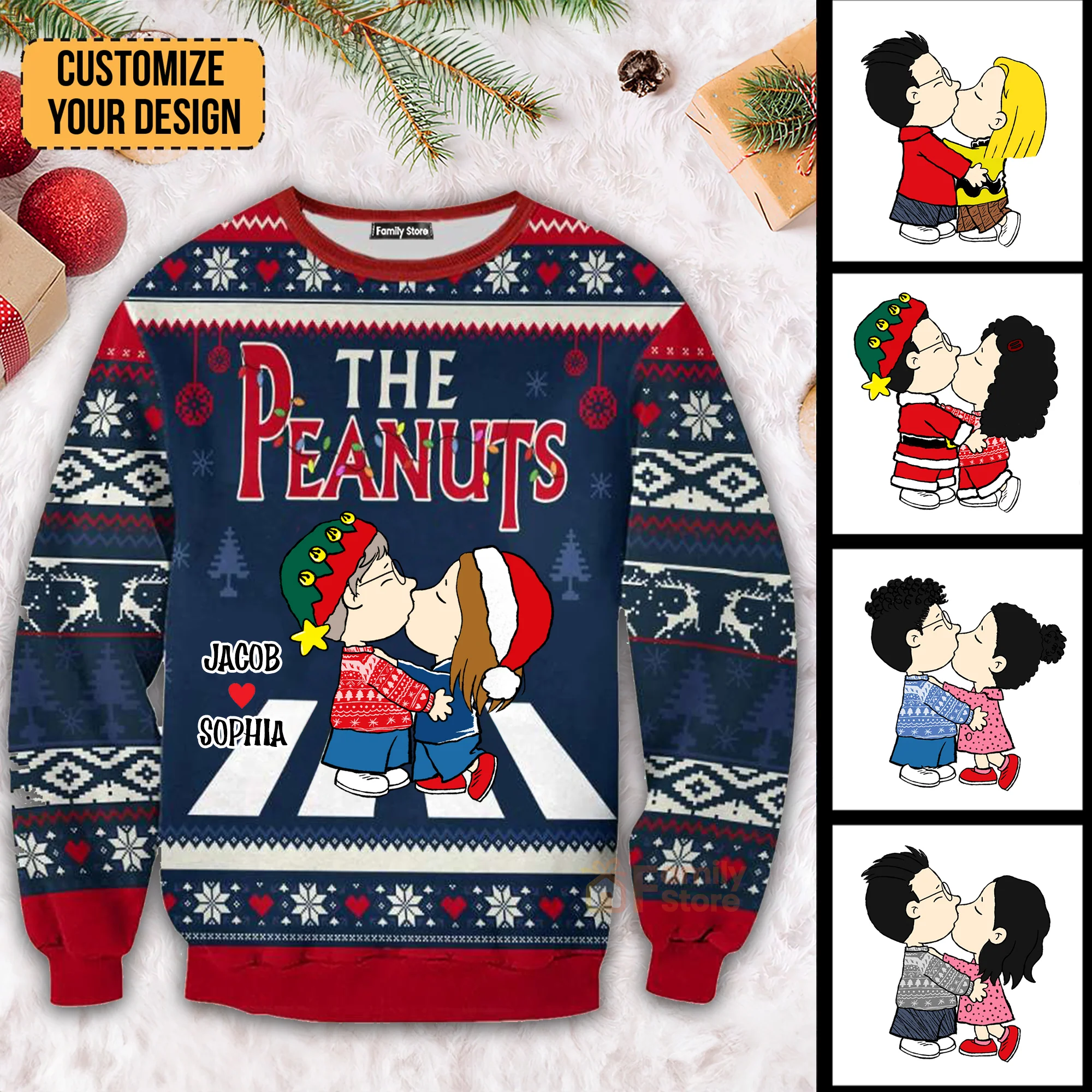 Snoopopy The Peanut Hand In Hand - Personalized Ugly Sweatshirt - Gift For Couple, Husband Wife, Anniversary, CL45 NH96 - Image 2
