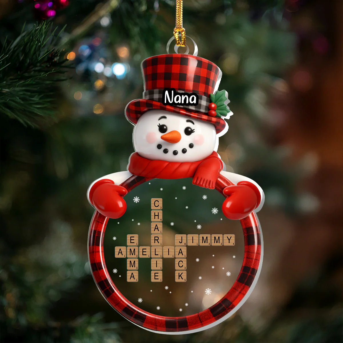 Snowman Grandma And Grandkids Crossword - Personalized Acrylic Ornament TD118 - Image 2