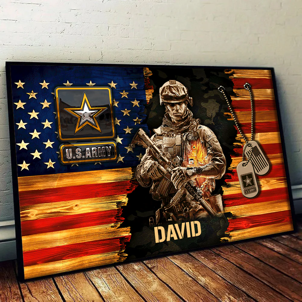 Soldier American Rustic Flag - Canvas Poster - Gift For Patriotic, Veteran | HN02