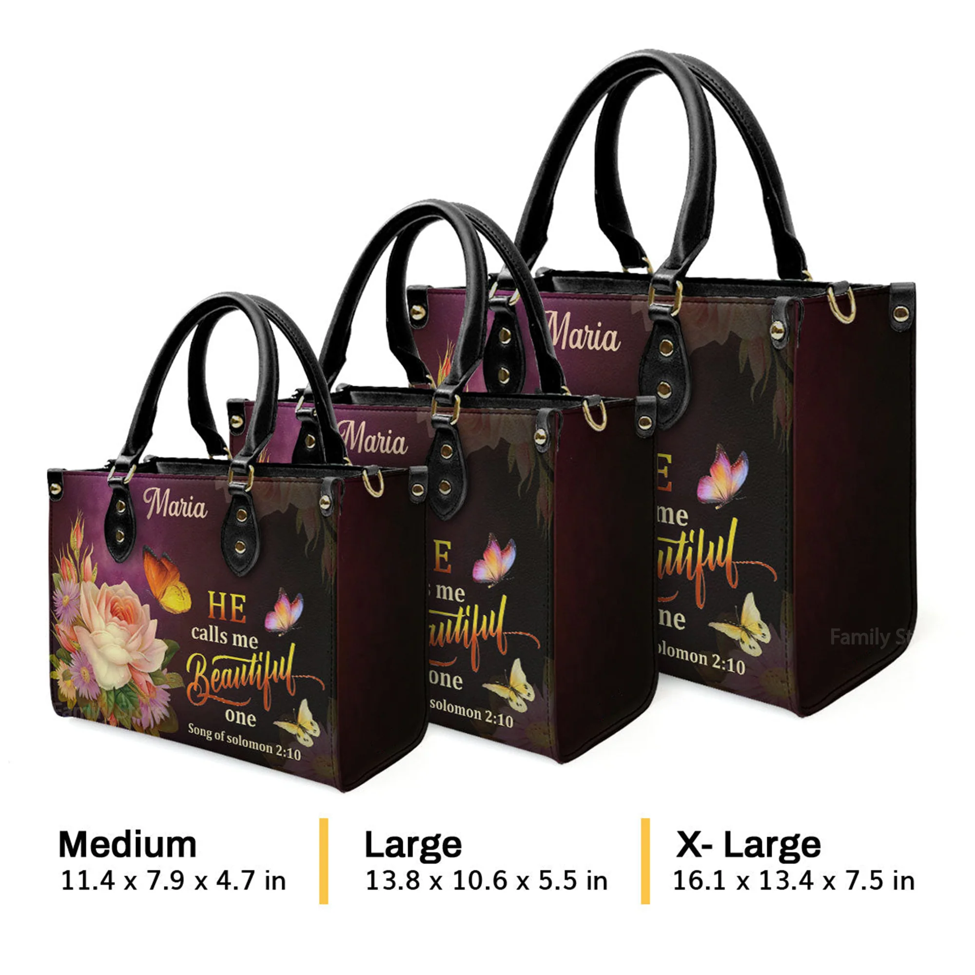 Solomon 210 Flower And Butterfly He Calls Me Beautiful One - Unique Personalized Leather Handbag - AT4080938 - Image 4