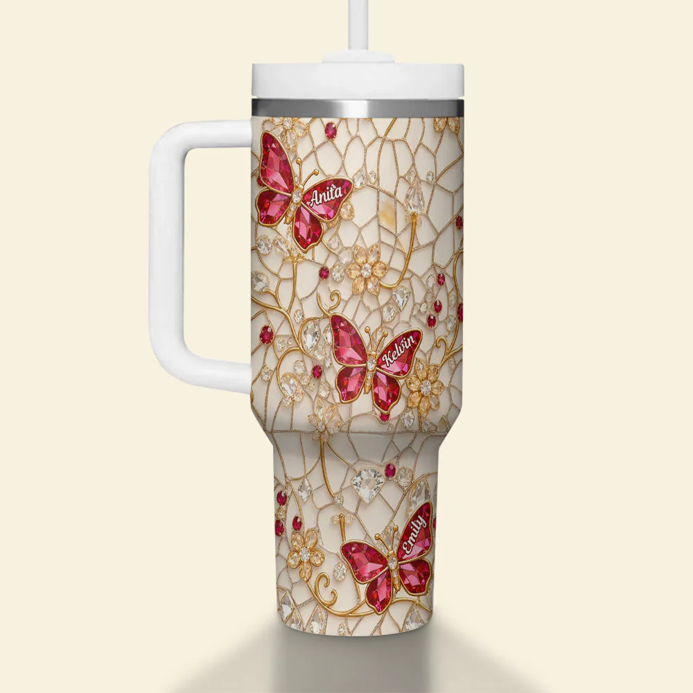 Sparkling Butterfly Floral - Personalized Tumbler - Gift For Mom, Grandma HN02 - Image 3