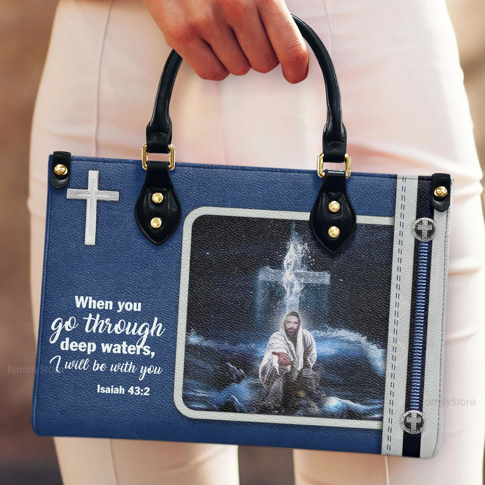 Special Jesus I Will Be With You - Personalized Leather Handbag With Handle - AT4081420 - Image 3