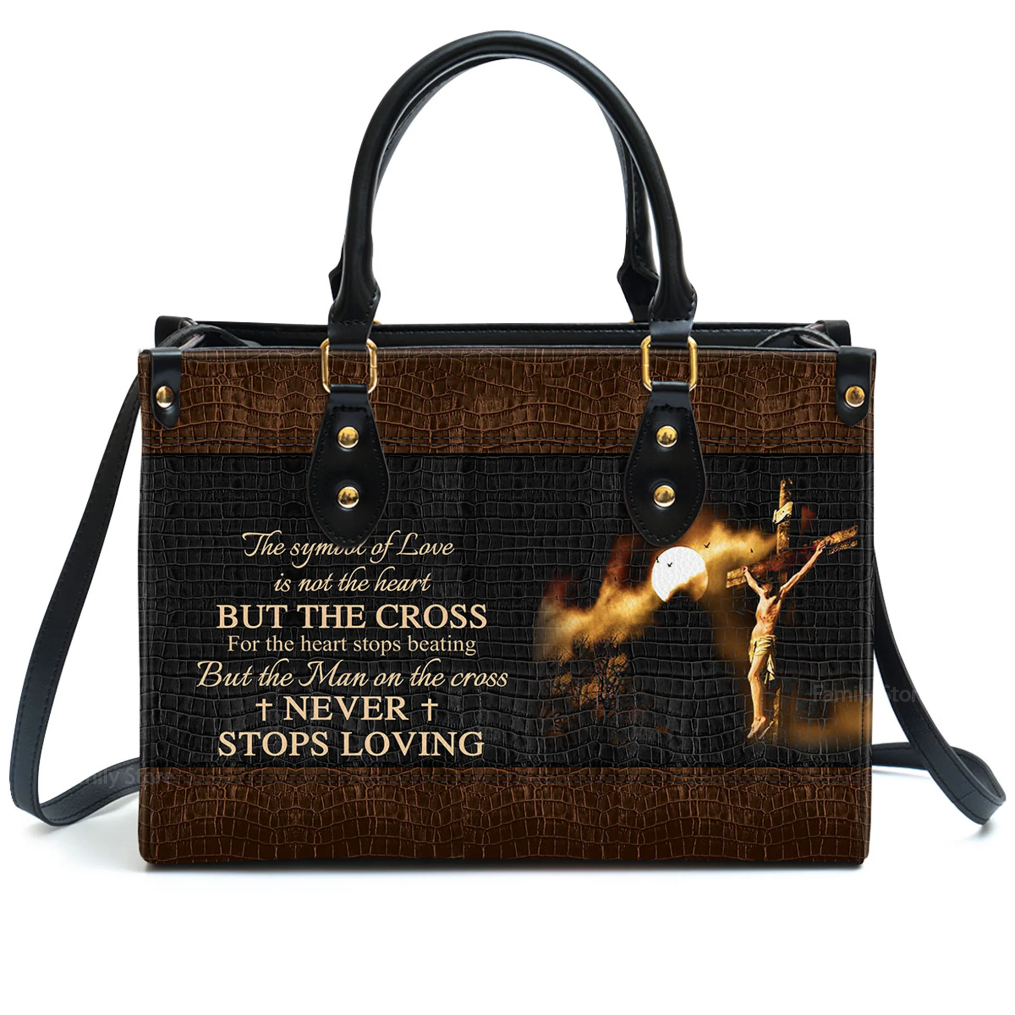 Special Jesus The Man On The Cross Never Stops Loving - Thoughtful Gift For Christians - Personalized Leather Handbag With Handle - AT4081417 - Image 2
