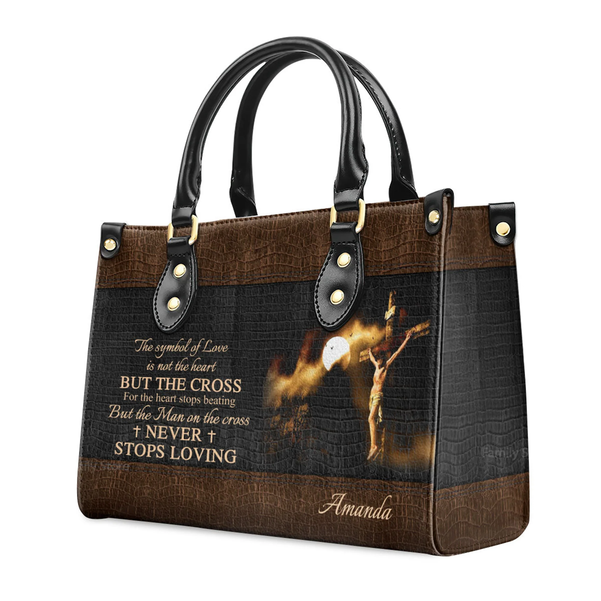 Special Jesus The Man On The Cross Never Stops Loving - Thoughtful Gift For Christians - Personalized Leather Handbag With Handle - AT4081417 - Image 3