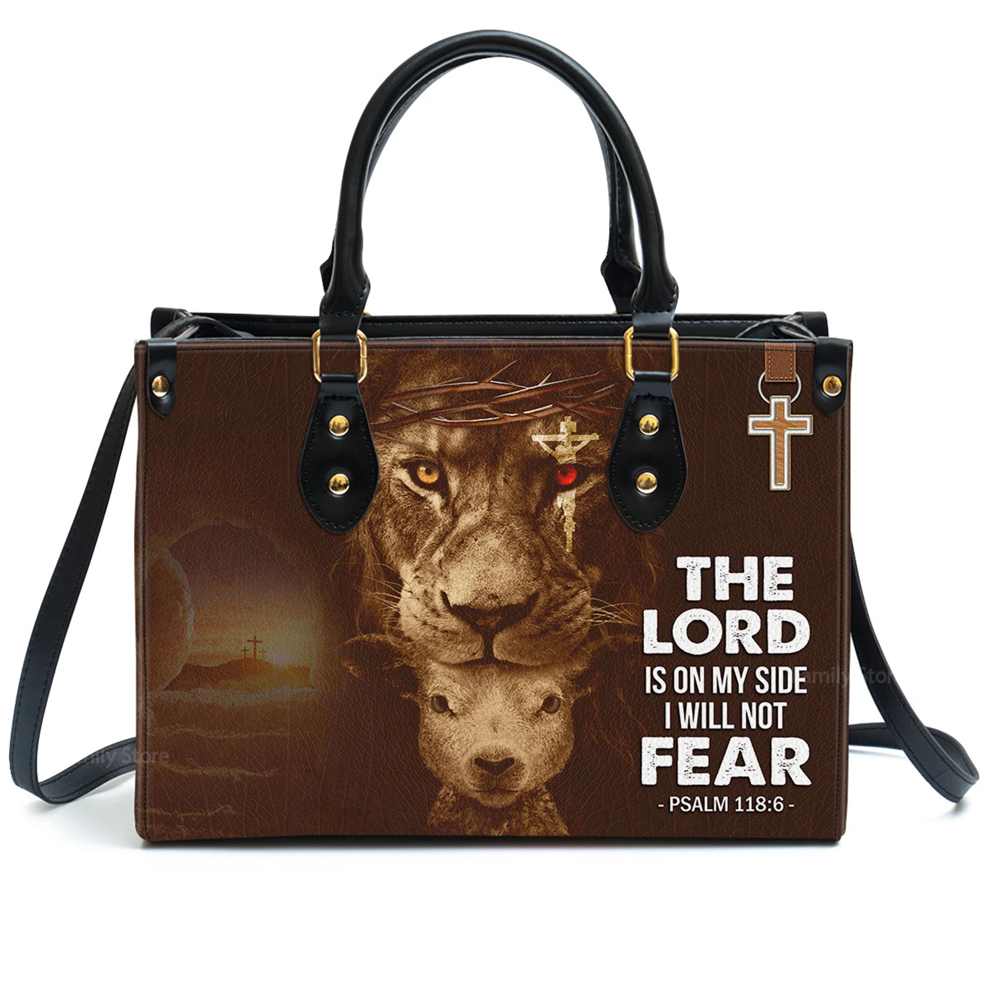 Special Lion The Lord Is On My Side - Thoughtful Gift For Christians - Personalized Leather Handbag With Handle - AT4081429 - Image 2
