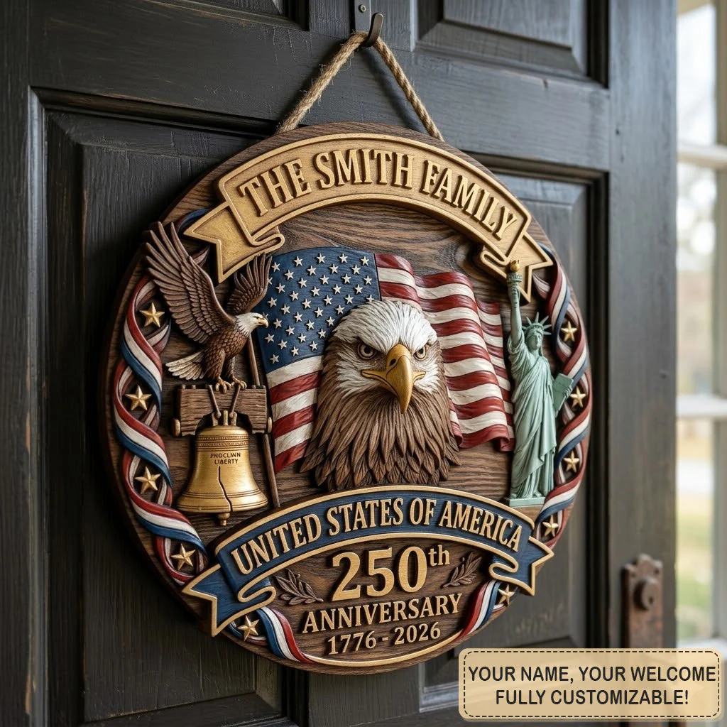 Spirit Of Liberty - Custom Wood Sign - Personalized America 250th Anniversary Gifts For Mom, Dad, Brother, Sister, Kids