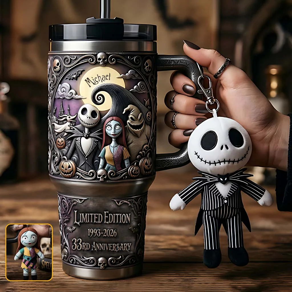 Spooky Celebrate 33th Anniversary - Personalized Tumbler With Handle - Gift For Movie Fans