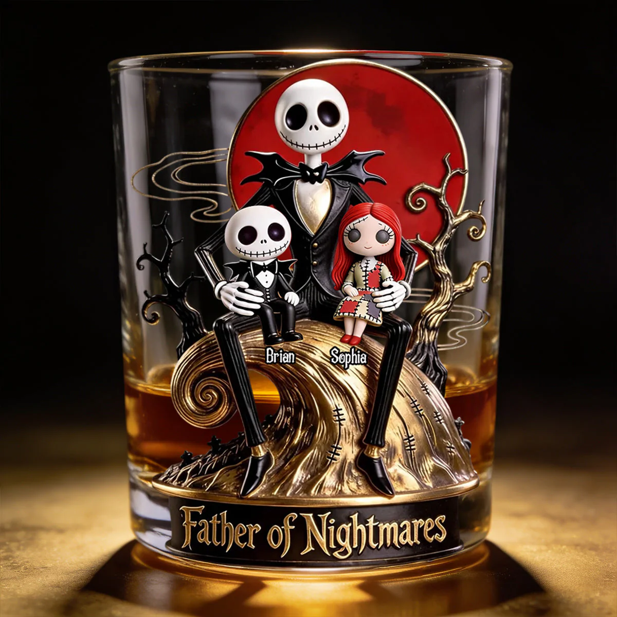 Spooky Father Of Nightmares - Personalized Whiskey Glass - Gift For Father's Day NL122