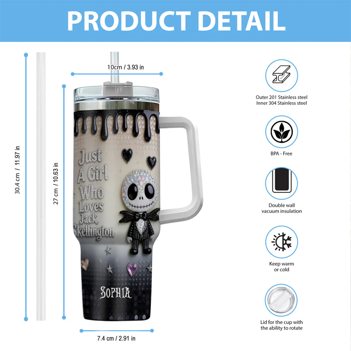 Spooky Just A Girl Who Loves Nightmare - Personalized Tumbler With Handle - Gift For Her, Movie Fans NL122 - Image 7