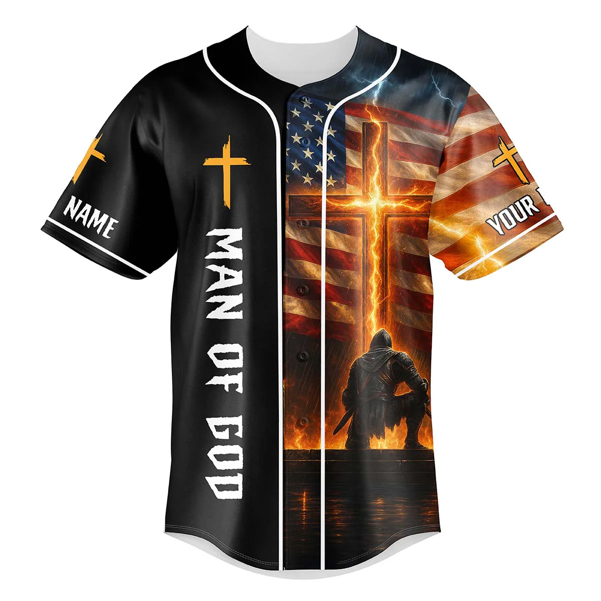 Stand For The Flag Kneel For The Cross Custom Name Baseball Jersey - Christant Gift For Him - Image 2