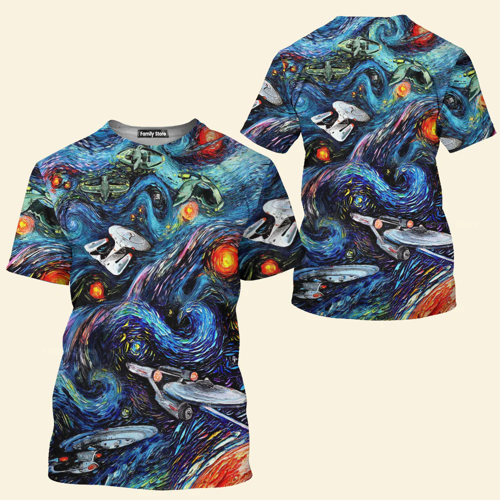 SaTr Starry Night Fantaxy Ships Cool T-Shirt - Image 2