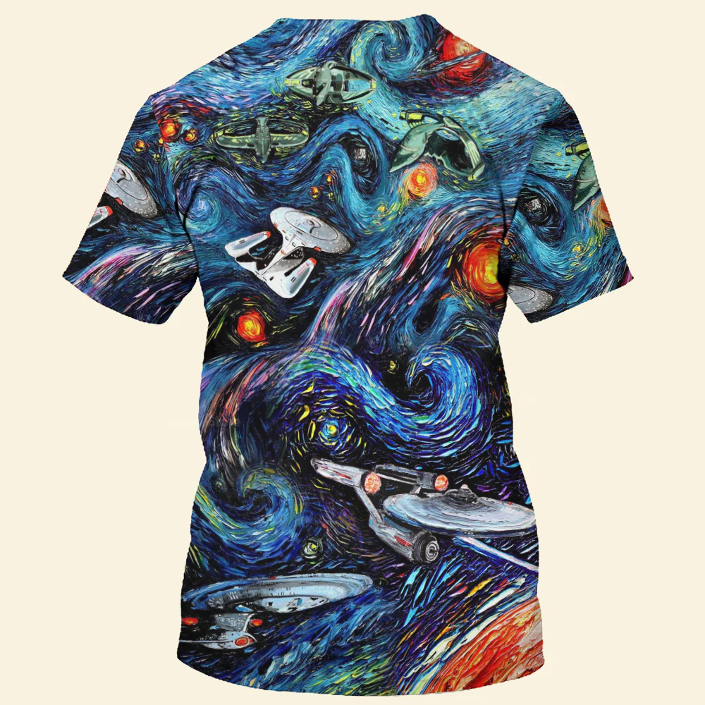 SaTr Starry Night Fantaxy Ships Cool T-Shirt - Image 3