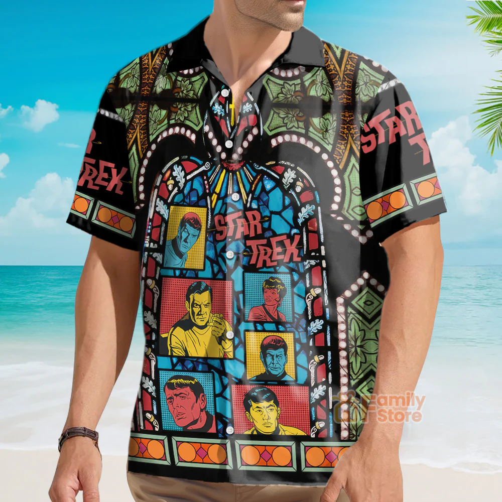 SaTr The Original Series Retro Character Squares Stained Glass - Hawaiian Shirt - Image 3