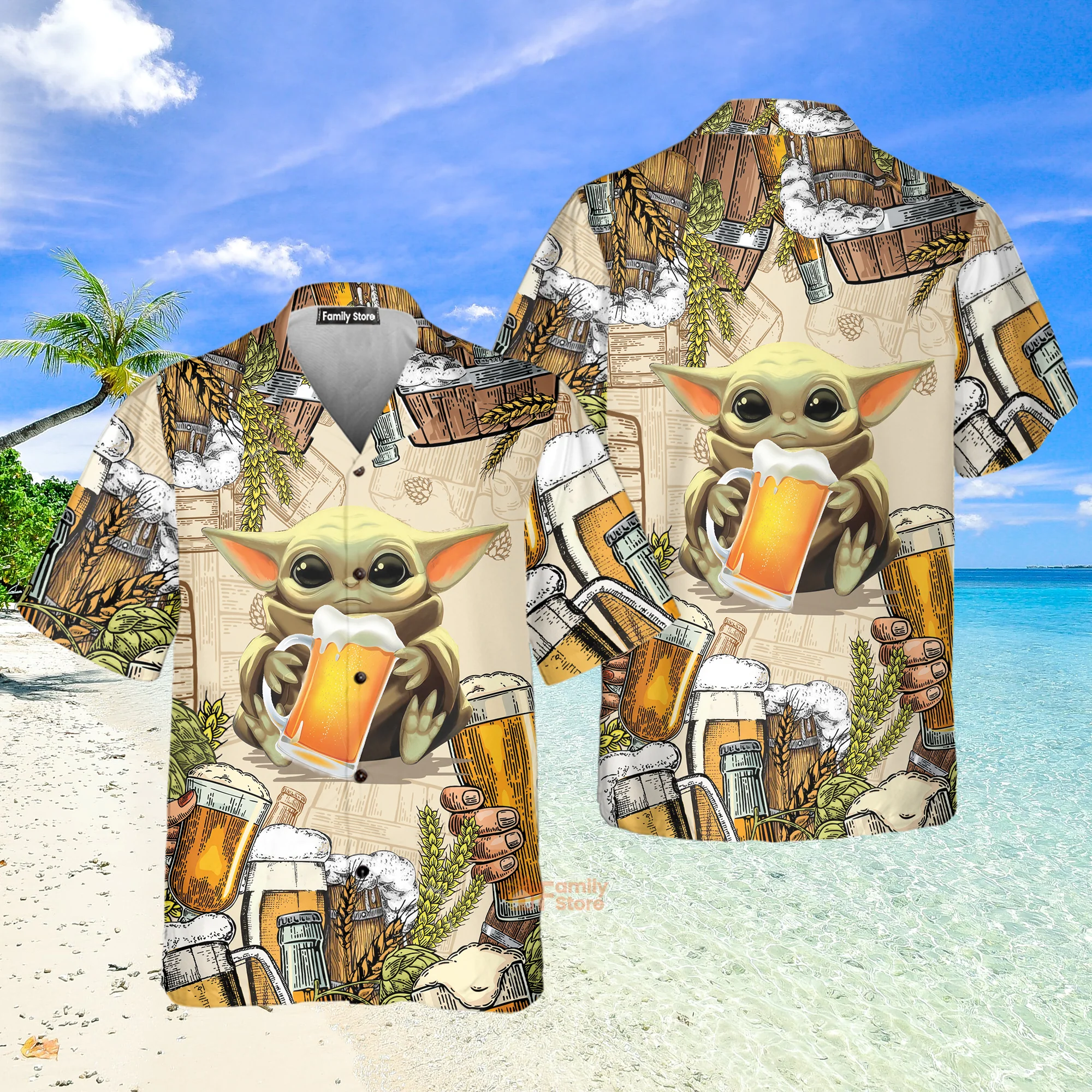 Stwa Baby Yoda And Beer Wheat Hawaiian Shirt - Image 3