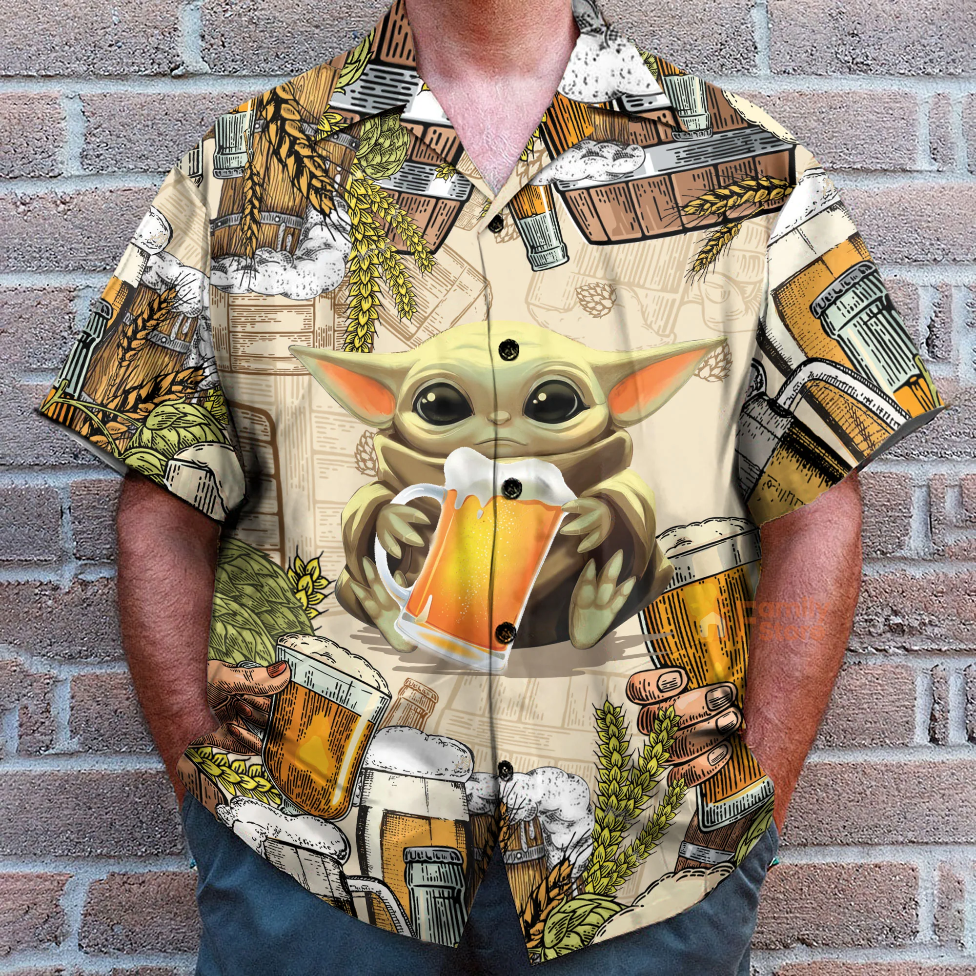 Stwa Baby Yoda And Beer Wheat Hawaiian Shirt - Image 4