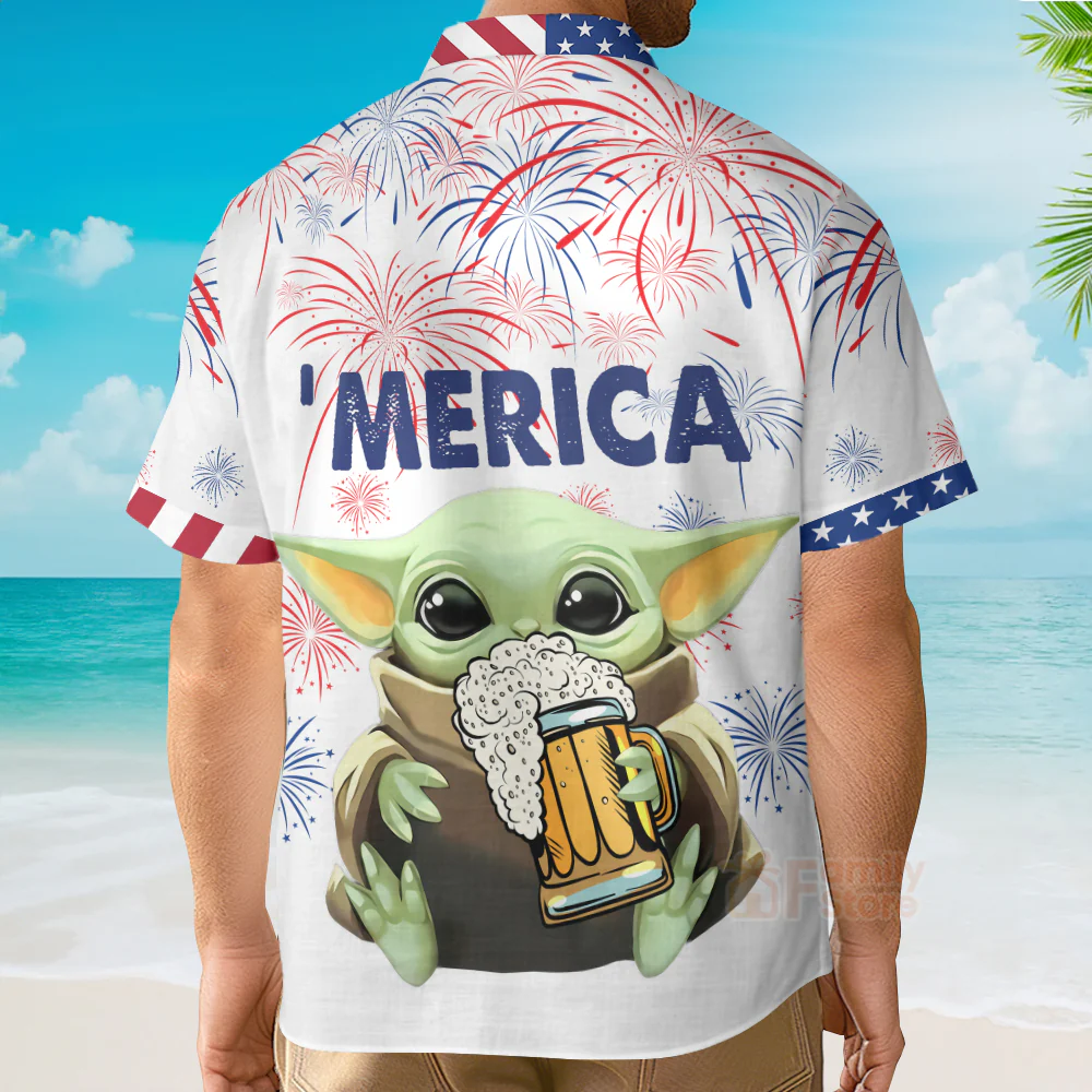 Stwa Baby Yoda With Beer Hawaiian Shirt - Image 4