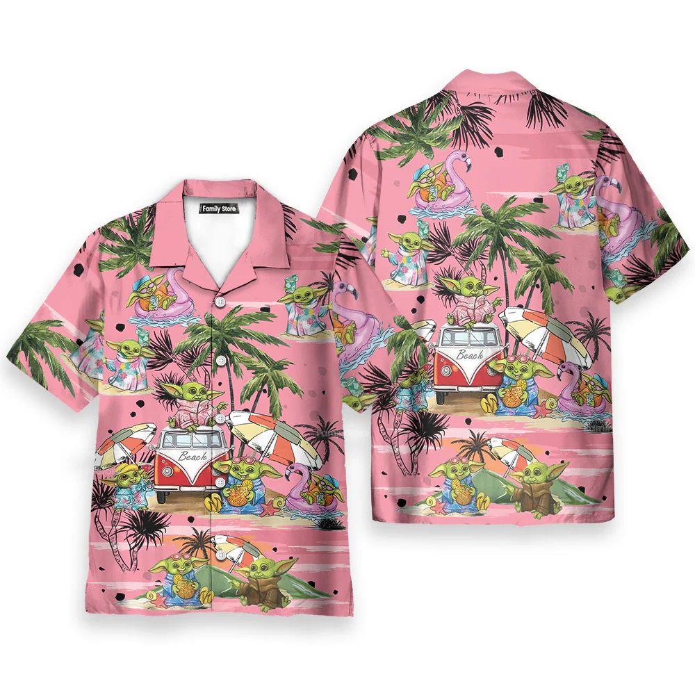 Stwa Disney Baby Yoda Pink Hawaiian Shirt - Image 2